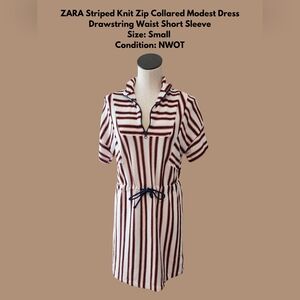 Zara Red and White Midi Dress with Collared Neckline